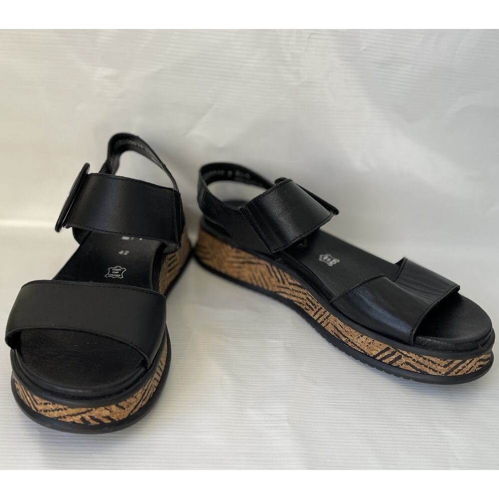 Rieker Womens Revolution Wedge Sandal Black Sz 42 Us 10.5 Leather - Picture 2 of 12